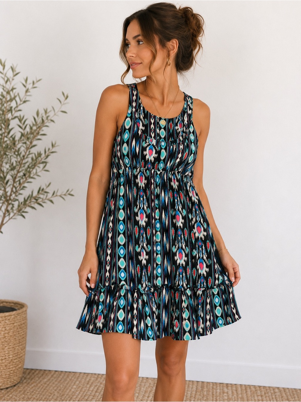Mossimo Colorful Ikat Halter Dress Size Medium Boho Summer Western